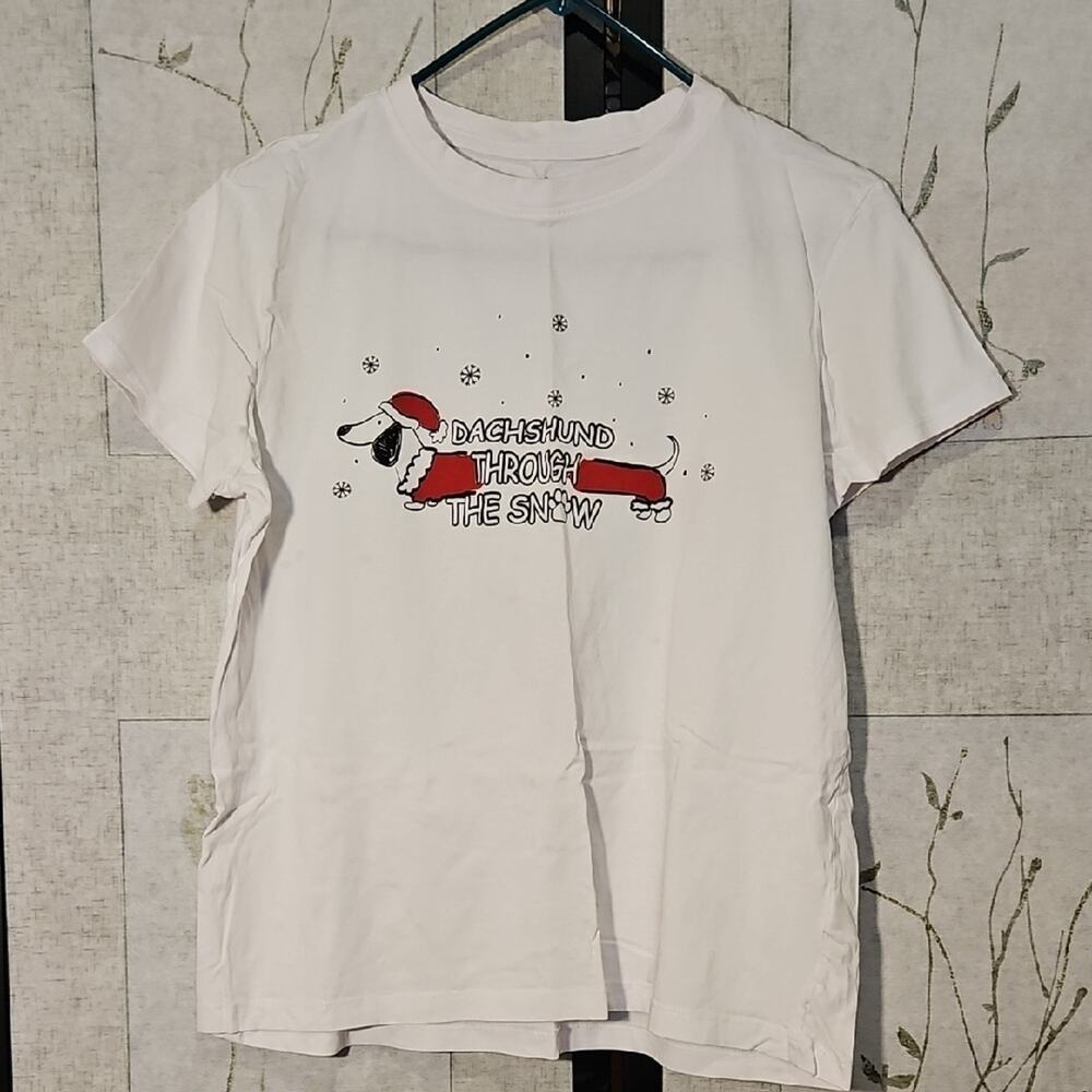 Primark White and Red Short Sleeve Tee with Whimsical Graphic Design